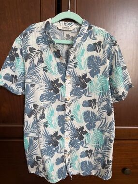 Kid’s Blue & Teal Tropical Print Short Sleeve Shirt